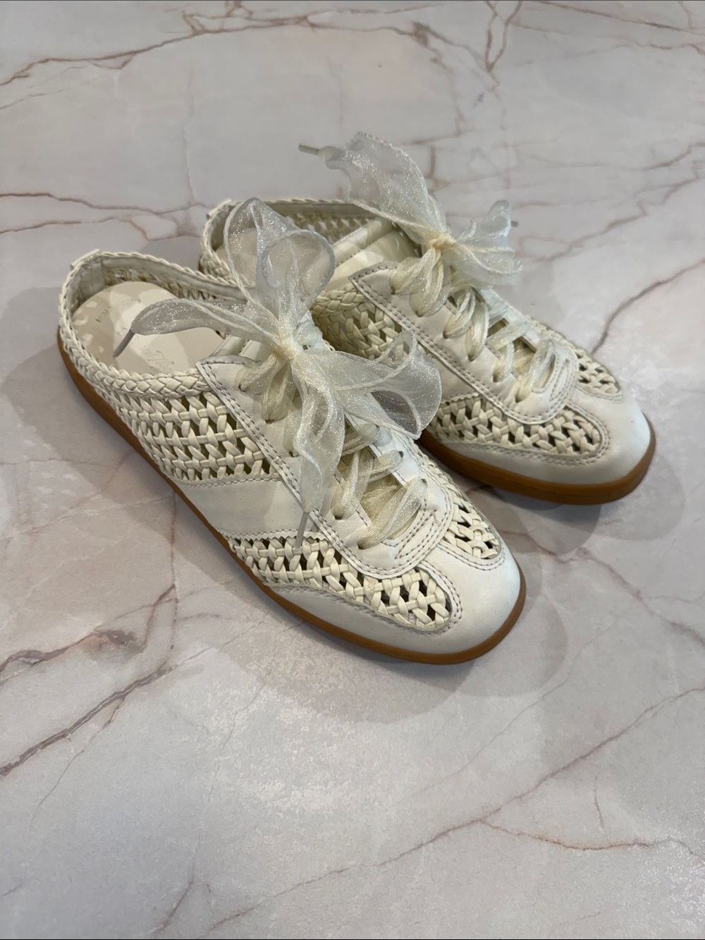 Universal Thread Cream Woven Ribbon Lace Slip-On Sneakers